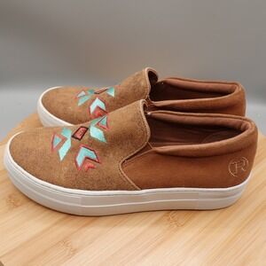 Roper Loafer Womens Size 6.5 Brown‎ Canvas Southwestern Aztec Slip On Shoes